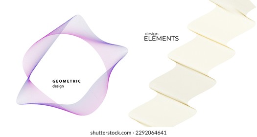 Set Abstract lines colors design element on white background of waves. Vector Illustration eps 10 for grunge elegant business card, print brochure, flyer, banners, cover book, label, fabric

