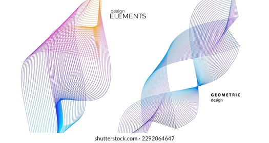 Establecer el elemento de diseño de colores de líneas abstractas en el fondo blanco de las ondas. Vector Illustration eps 10 para grunge y elegante tarjeta de visita, folleto de impresión, volante, banners, carteles, portada, etiqueta, tela
