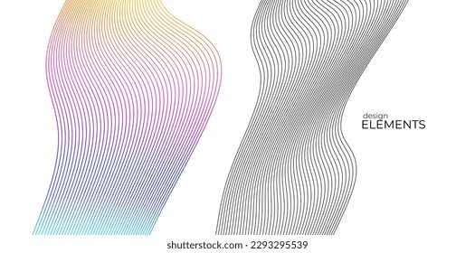 Set Abstract lines colors design element on white background of waves. Vector Illustration eps 10 for grunge elegant business card, print brochure, flyer, banners, cover book, label, fabric
