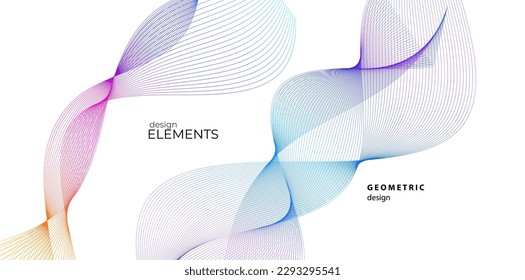 Set Abstract lines colors design element on white background of waves. Vector Illustration eps 10 for grunge elegant business card, print brochure, flyer, banners, cover book, label, fabric
