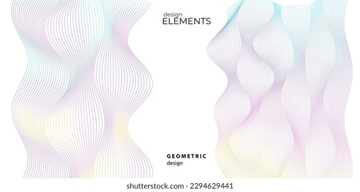 Set Abstract lines colors design element on white background of waves. Vector Illustration eps 10 for grunge elegant business card, print brochure, flyer, banners, cover book, label, fabric
