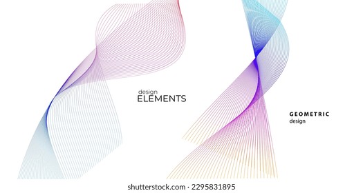 Set Abstract lines colors design element on white background of waves. Vector Illustration eps 10 for grunge elegant business card, print brochure, flyer, banners, cover book, label, fabric
