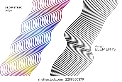 Set Abstract lines colors design element on white background of waves. Vector Illustration eps 10 for grunge elegant business card, print brochure, flyer, banners, cover book, label, fabric

