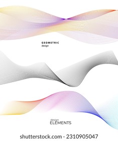 Set Abstract lines colors design element on white background of waves. Vector Illustration eps 10 for grunge elegant business card, print brochure, flyer, banners, cover book, label, fabric

