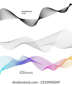 Set Abstract lines colors design element on white background of waves. Vector Illustration eps 10 for grunge elegant business card, print brochure, flyer, banners, cover book, label, fabric
