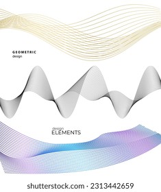 Set Abstract lines colors design element on white background of waves. Vector Illustration eps 10 for grunge elegant business card, print brochure, flyer, banners, cover book, label, fabric
