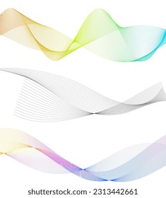 Set Abstract lines colors design element on white background of waves. Vector Illustration eps 10 for grunge elegant business card, print brochure, flyer, banners, cover book, label, fabric
