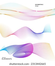 Set Abstract lines colors design element on white background of waves. Vector Illustration eps 10 for grunge elegant business card, print brochure, flyer, banners, cover book, label, fabric
