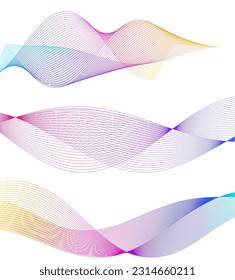 Set Abstract lines colors design element on white background of waves. Vector Illustration eps 10 for grunge elegant business card, print brochure, flyer, banners, cover book, label, fabric
