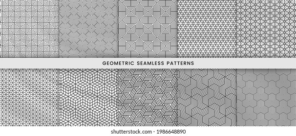  Set of abstract lines geometric seamless pattern black and white.Background design for decorative,wallpaper, clothing, wrapping.Vector illustration.Eps10