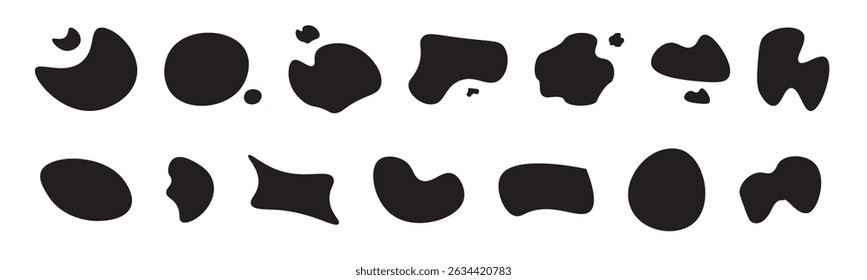 Set of abstract liquid blob shapes in modern organic style. Vector illustration with transparent background, ideal for design elements and highlights.