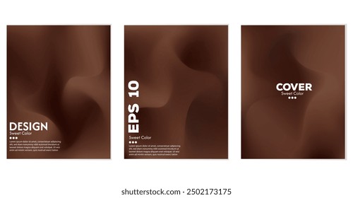 Set of abstract liquid chocolate waves backgrounds. gradient color. The effect of combining dark and light colors. Modern design template for web cover, advertising banner, poster, brochure, flyer. EP