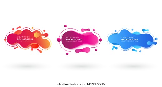 Set of abstract liquid color abstract geometric shapes. Fluid gradient elements for minimal banner, logo, social post, background. Futuristic trendy dynamic elements - Vector