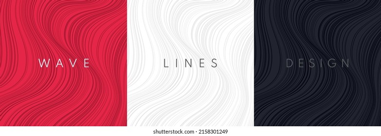Set of abstract liquid dynamic red, white and black waves background. Fluid dark marble texture pattern collection design. Modern wavy line stripes texture. Luxury and elegant style. Vector EPS10