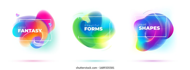 Set of Abstract Liquid elements for Background Design. Fluid Dynamic Graphic Element for Modern Banner, Poster, Flyer or Presentation Template with Line Pattern. Color Flow Frame illustration.