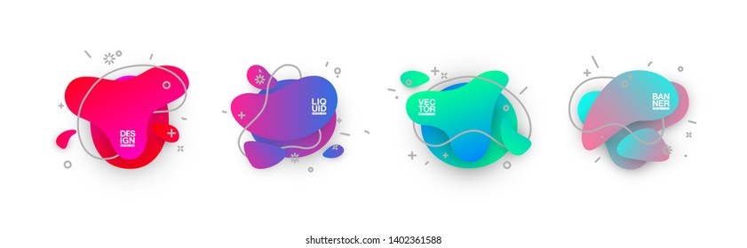 Set abstract liquid geometric shape. fluid gradient design banner, card, brochure. Isolated waves. Trendy minimal modern design isolated background. Abstract geometric lines patterns composition set