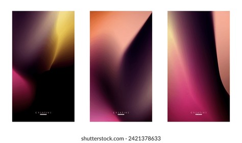 Set of Abstract liquid Gradient Vertical Background. Black, Yellow and Purple Fluid Color Gradient. Design Template For ads, Banner, Poster, Cover, Brochure, Wallpaper, and flyer. Vector.