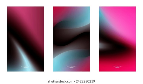 Set of Abstract liquid Gradient Vertical Background. Black, Blue and Pink Fluid Color Gradient. Design Template For ads, Banner, Poster, Cover, Brochure, Wallpaper, and flyer. Vector.