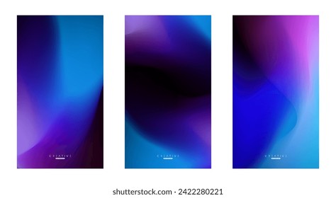 Set of Abstract liquid Gradient Vertical Background. Black, Blue, and Pink Fluid Color Gradient. Design Template For ads, Banner, Poster, Cover, Brochure, Wallpaper, and flyer. Vector.