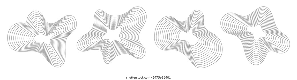 Set of abstract liquid, irregular, blob lines, dynamic forms, vector shapes on white background