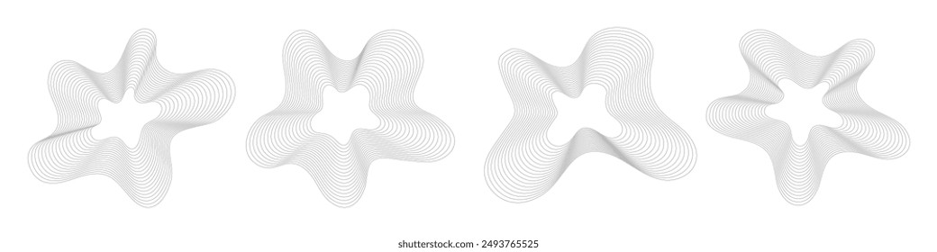 Set of abstract liquid, irregular, dynamic forms, lines shapes on white background