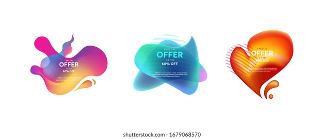 Set of Abstract liquid shape. Fluid design, abstract modern graphic elements. Dynamical colored forms and line. Gradient abstract banners with flowing liquid shapes