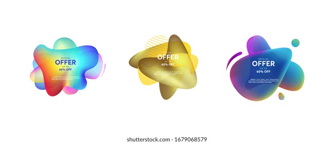 Conjunto de forma líquida abstracta. Diseño fluido, elementos gráficos abstractos modernos. Formas y líneas de colores dinámicos. Banners abstractos degradados con formas líquidas fluidas