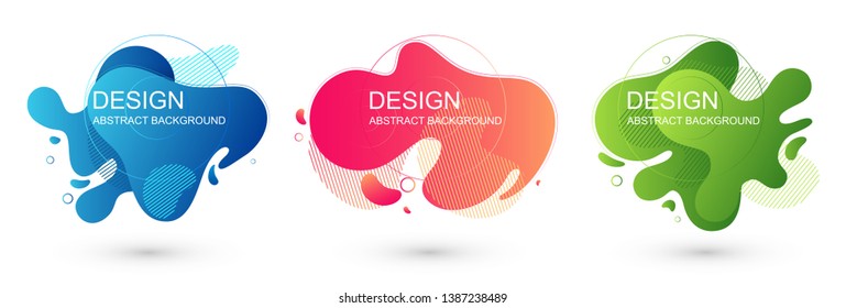 Set of abstract liquid shape graphic elements. Colorful gradient fluid design. Template for presentation, logo, banner. Vector illustration.