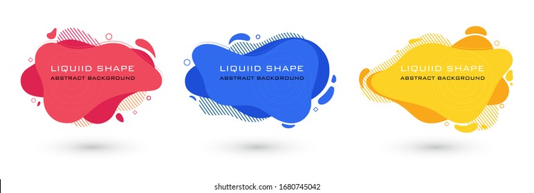 Set of abstract liquid shape graphic elements. Colorful gradient fluid design. Template for presentation, logo, banner. Vector illustration.