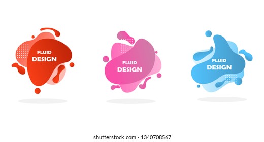 Set of abstract liquid shape modern graphic elements. Fluid design. Isolated gradient waves with geometric lines, dots. Template for the design of a logo, banners, flyer or presentation.