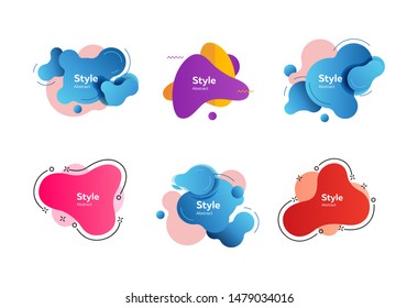 Set of abstract liquid shapes. Dynamical colored forms and line. Gradient banners with flowing liquid shapes. Template for design of cover, flyer or presentation. Vector illustration