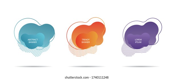 Establecer formas líquidas abstractas. Elementos gráficos modernos de colores dinámicos. Banderas de fluidos degradados.