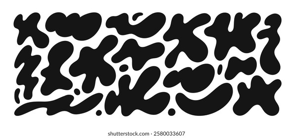 Set of abstract liquid vector shapes. Fluid blobs elements for collages and design. Abstract organic black vector elements. Set of modern irregular forms. Random psychedelic curvy shapes.