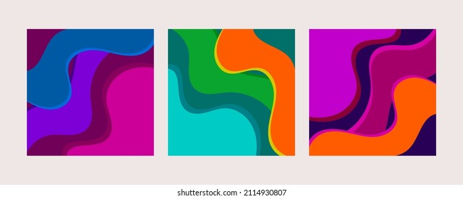 Set of abstract liquid wavy background. Fluid shapes, modern composition. Smooth pattern