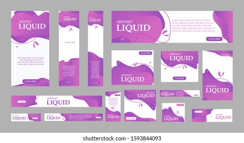 set of abstract liquid web banners of standard size with a place for photos. 
Business ad banner. Vertical, horizontal and square template. vector illustration EPS 10
