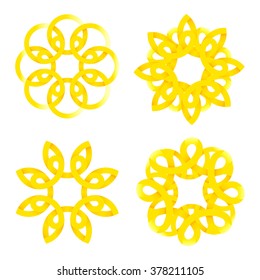 Set of abstract logo elements suitable for your hotel, spa or yoga studio emblem. Yellow color. Vector illustration for your graphic design.