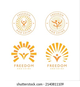 Set of abstract logo with human icon combine with the sun