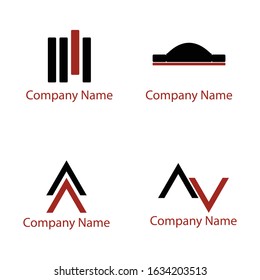 Set of Abstract Logo with shape rectangle design and alphabet of A and V