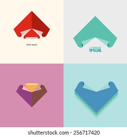 Set Abstract logo sheet of paper. Technical drawing and blueprints 