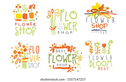 Set of abstract logos for a flower shop. Vector illustration.