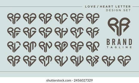 Set of abstract love heart letter R RR logo design