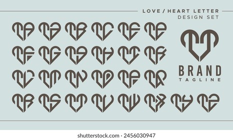 Set of abstract love heart letter T TT logo design