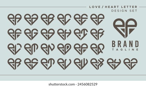 Set of abstract love heart letter P PP logo design