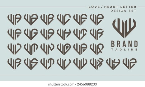 Set of abstract love heart letter W WW logo design