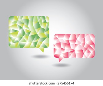 Set of abstract low poly geometric red and green speech bubbles 