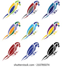 set of abstract macaw parrot