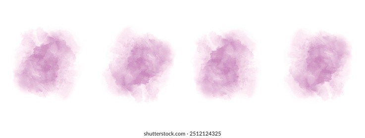 Set of abstract magenta watercolor water splash on a white background. Vector watercolour texture in salad color. Ink paint brush stain. Magenta splatters spot. Watercolor pastel splash