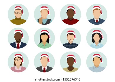 Set of abstract male and female icons. Christmas avatars. Vector.