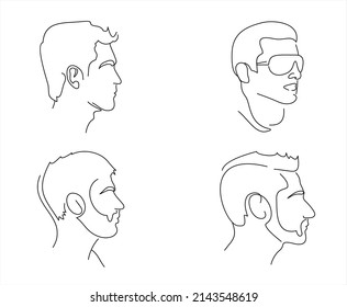 Set of abstract male portraits, side view. vector illustration. 