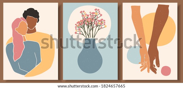 Set of abstract man and female shapes. Abstract couple portraits in ...